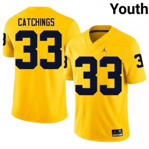 #33 Kaden Catchings UM Wolverines Maize Jersey | Alumni Embroidery Youth Player Football Gear 87054870