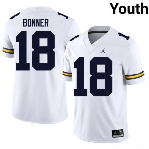 Top-Tier Mason Bonner #18 U-M White Jersey | Youth University Football Stitched Fan Gear 12841569