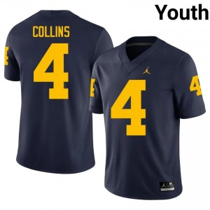 Navy Nico Collins #4 UMich Jersey | Youth High School Football Licensed Stitch 64035670