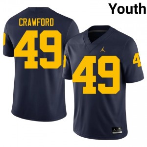 Nico Crawford #49 U-M Jersey | Iconic Navy College Football Youth Stitch 50424578