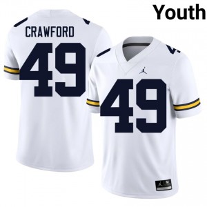 Durable Nico Crawford #49 Michigan Wolverines White Jersey | Youth University Football Stitched Fan Gear 64867393