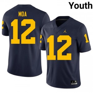 Salesi Moa #12 Michigan Jersey | Iconic Navy College Football Youth Stitch 88390679