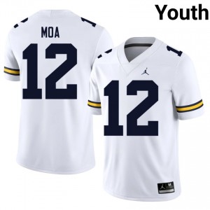 Durable Salesi Moa #12 Wolverines White Jersey | Youth University Football Stitched Fan Gear 59372041