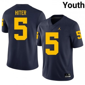 Officially Licensed Savion Hiter #5 Wolverines Navy Jersey | Youth University Football Stitch Fan Gear 38538082