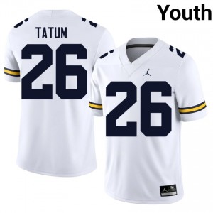 White Taylor Tatum #26 Michigan Jersey | Youth High School Football Moisture Wicking Stitched 55907411