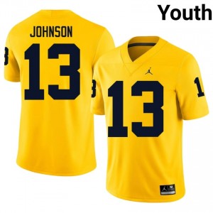 UMich Travis Johnson #13 Maize Jersey | Pro Cut Embroidery NCAA Football Youth Apparel 86511286