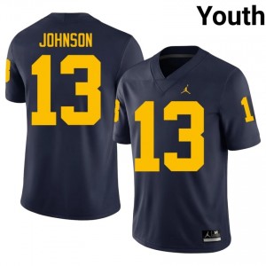 Navy Travis Johnson #13 Michigan Wolverines Jersey | Youth High School Football Moisture Wicking Stitch 10862628