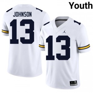 #13 Travis Johnson UM Wolverines White Jersey | Classic Stitched Youth Player Football Gear 96507306
