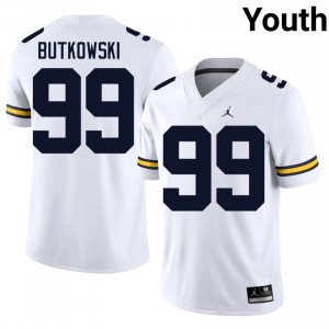 White Trey Butkowski #99 U-M Jersey | Youth High School Football Moisture Wicking Stitched 99707857